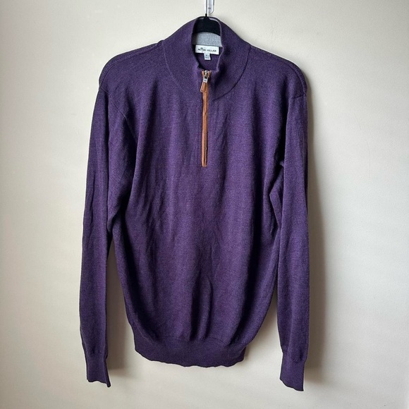 Peter Millar Sz Medium Merino Wool Silk Crown Soft Suede Trim 1/4 ZipSweater